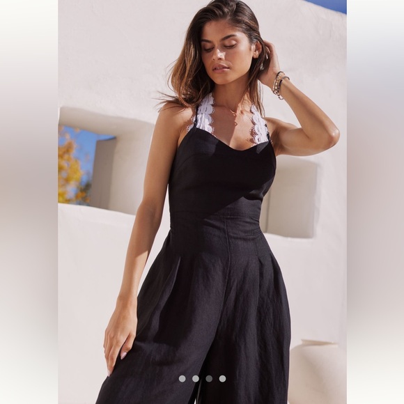 The Carrie Linen Wide Leg Black Jumpsuit Size XS - Picture 3 of 5